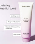 Sentence with replaced product: A tube of lavender body lotion (473ml) free gift by grace & stella, highlighted for its relaxing scent, deep moisturization, and non-greasy properties.