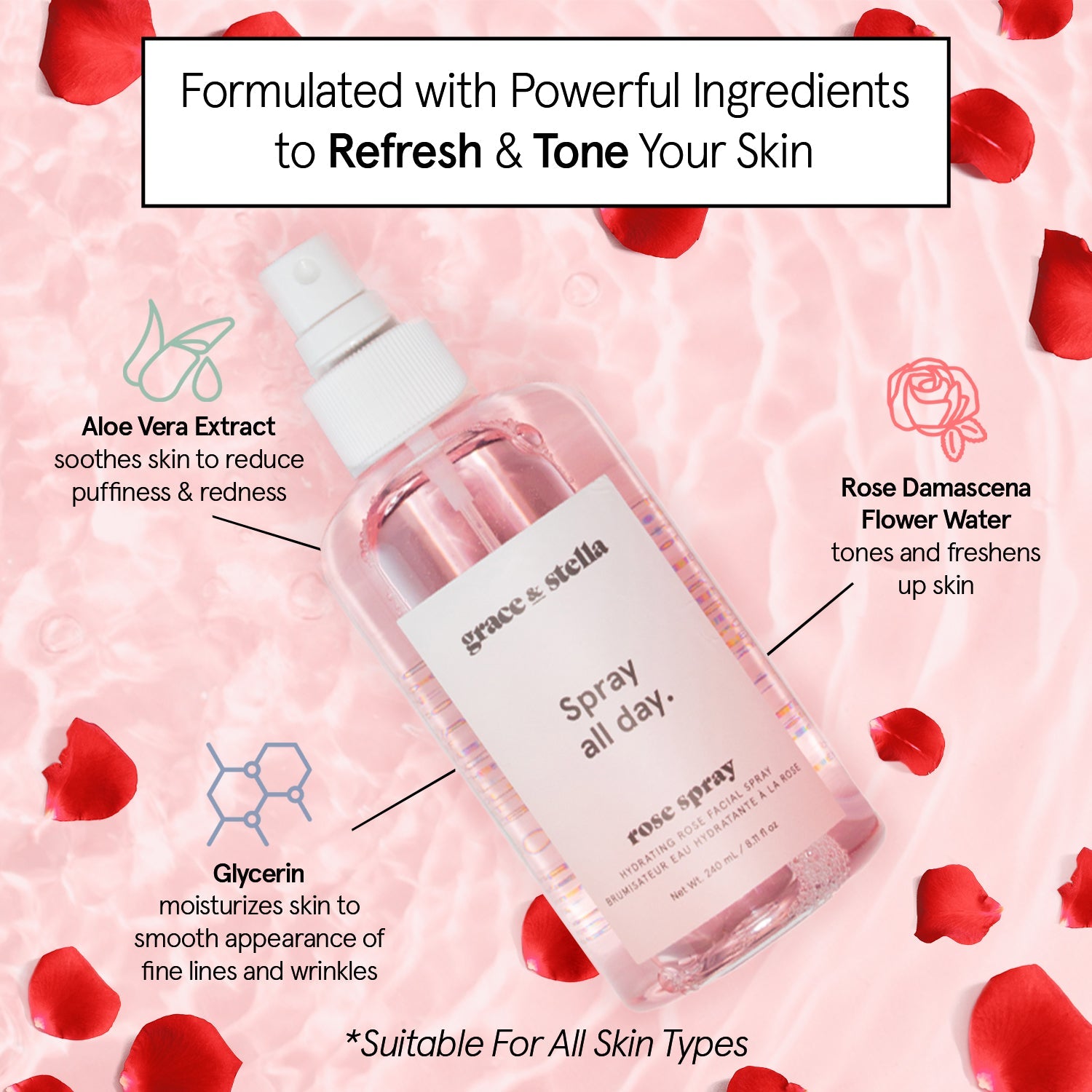 rose water face mist spray by grace & stella